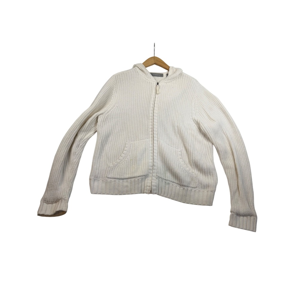 Liz Claiborne Cream Cotton Shaker Knit Full Zip Hooded Sweater XL